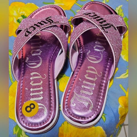 JUICY COUTURE YORRI ACROSS-BAND SPARKLY PURPLE SANDALS - Picture 5 of 6